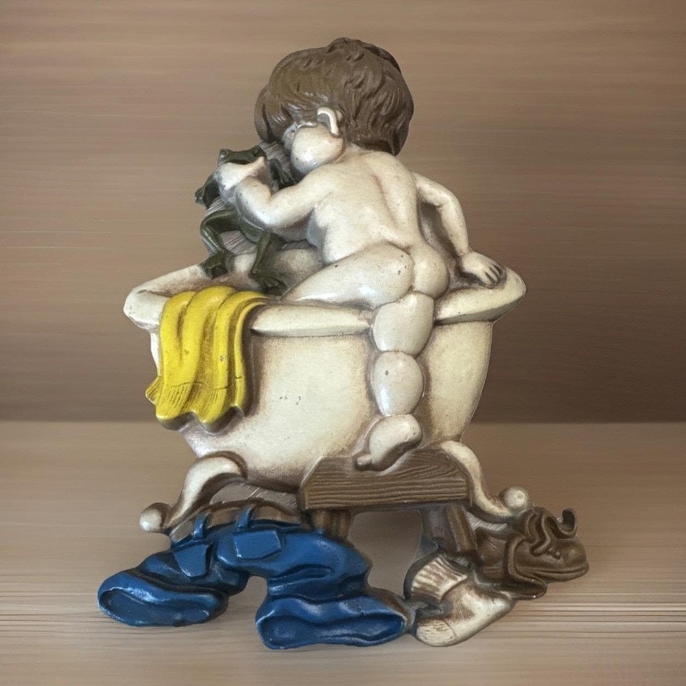 Vintage 1975  Boy Bathtub Frog  Sexton Cast Iron Wall Decor USA